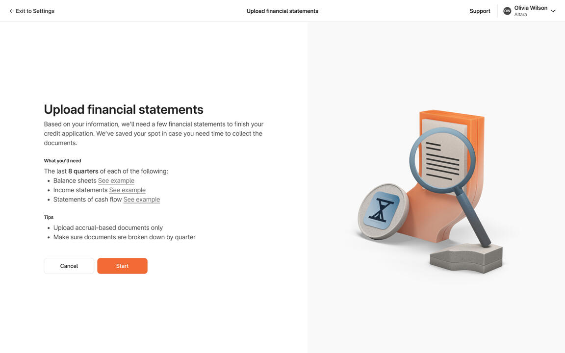 Updated Onboarding UW experience, which provided clear upfront context and included example documents