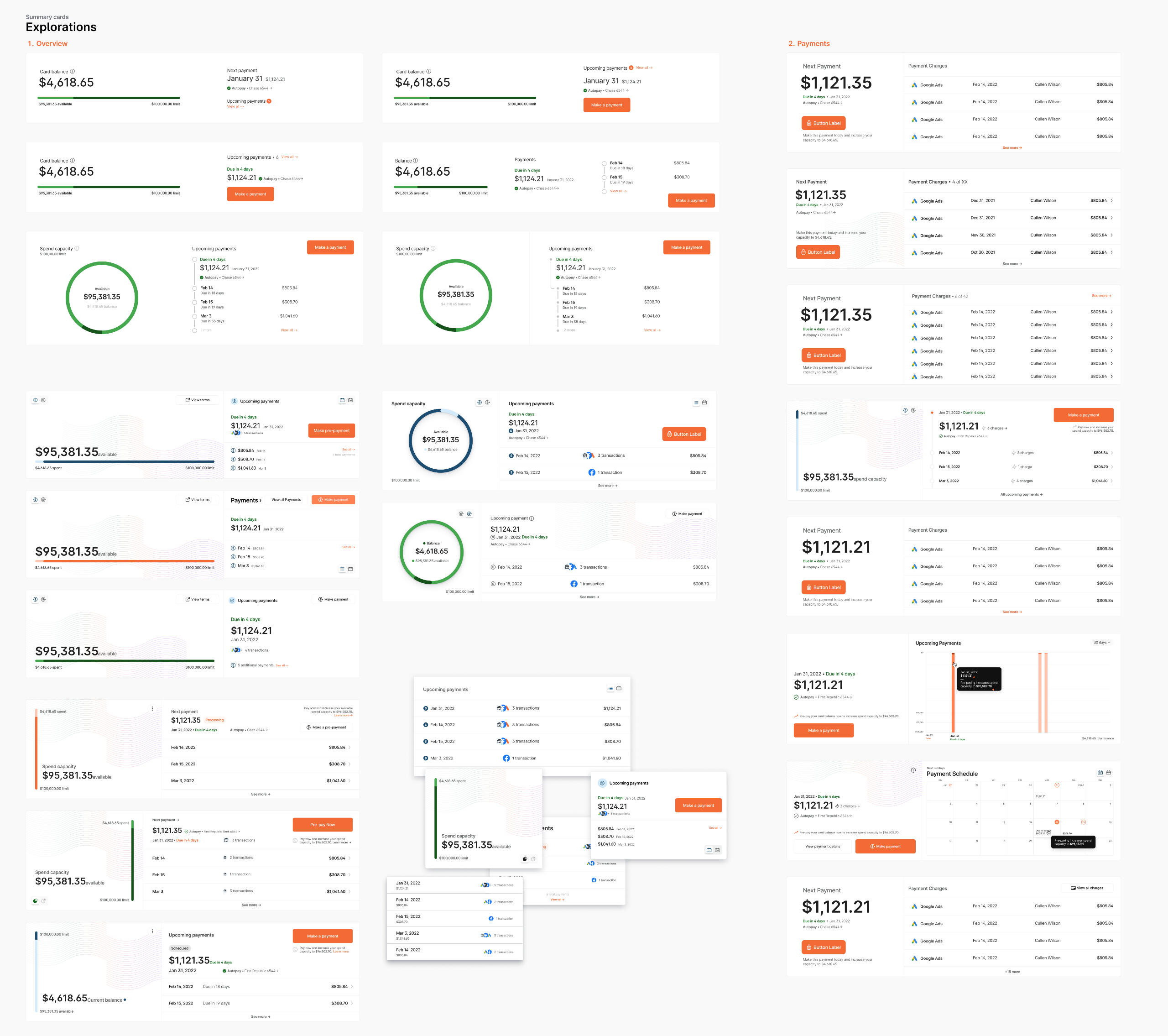 Visual design explorations for summary cards