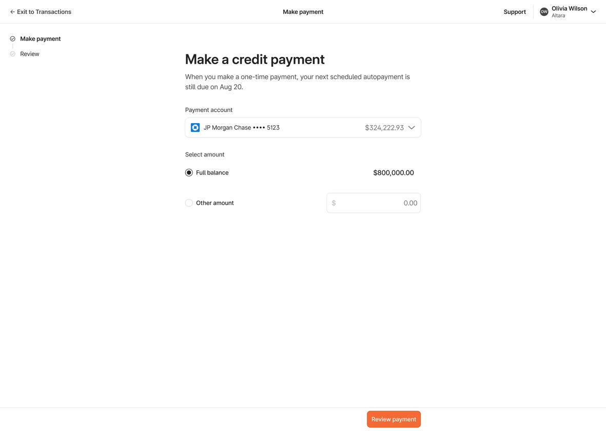 Make a credit payment 1 Make a credit payment 1