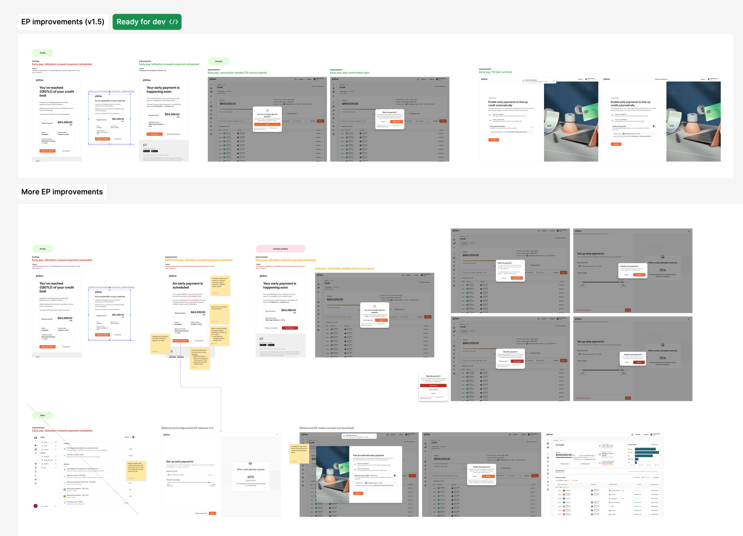 Planned milestones for early payments, including email and UX refinements