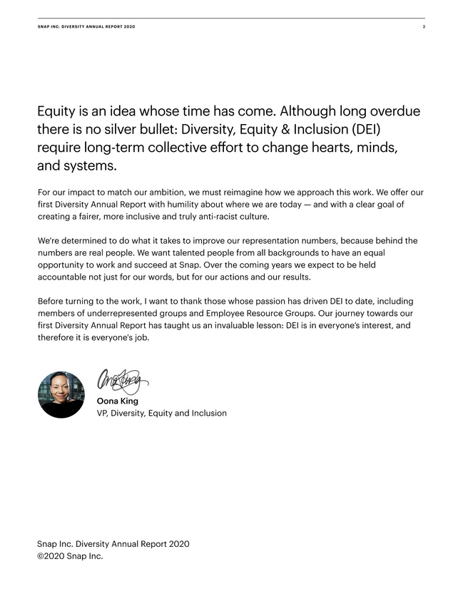 Snap Inc. Diversity Annual Report 2020